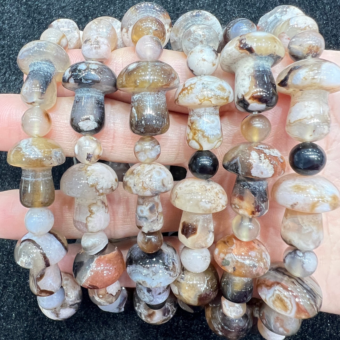 Black flower agate mushroom bracelet
