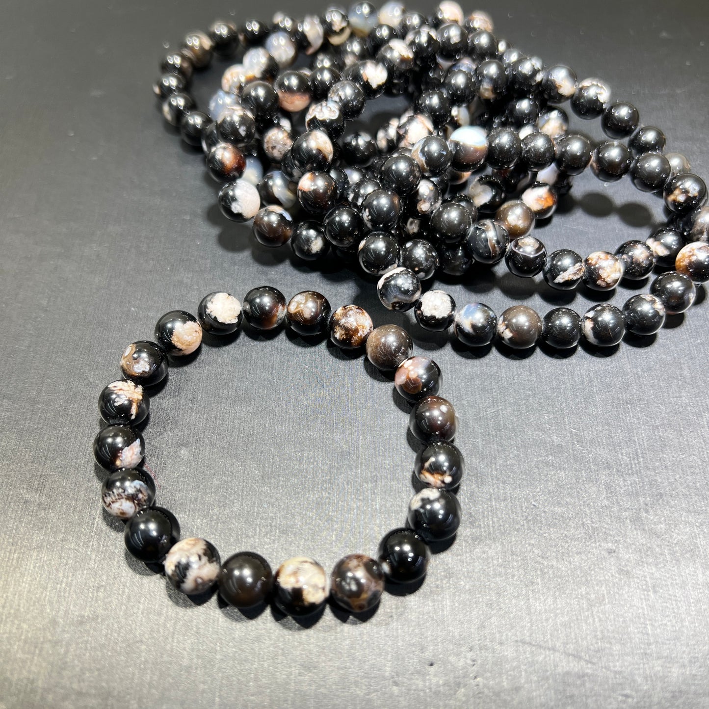 Black flower agate bracelet