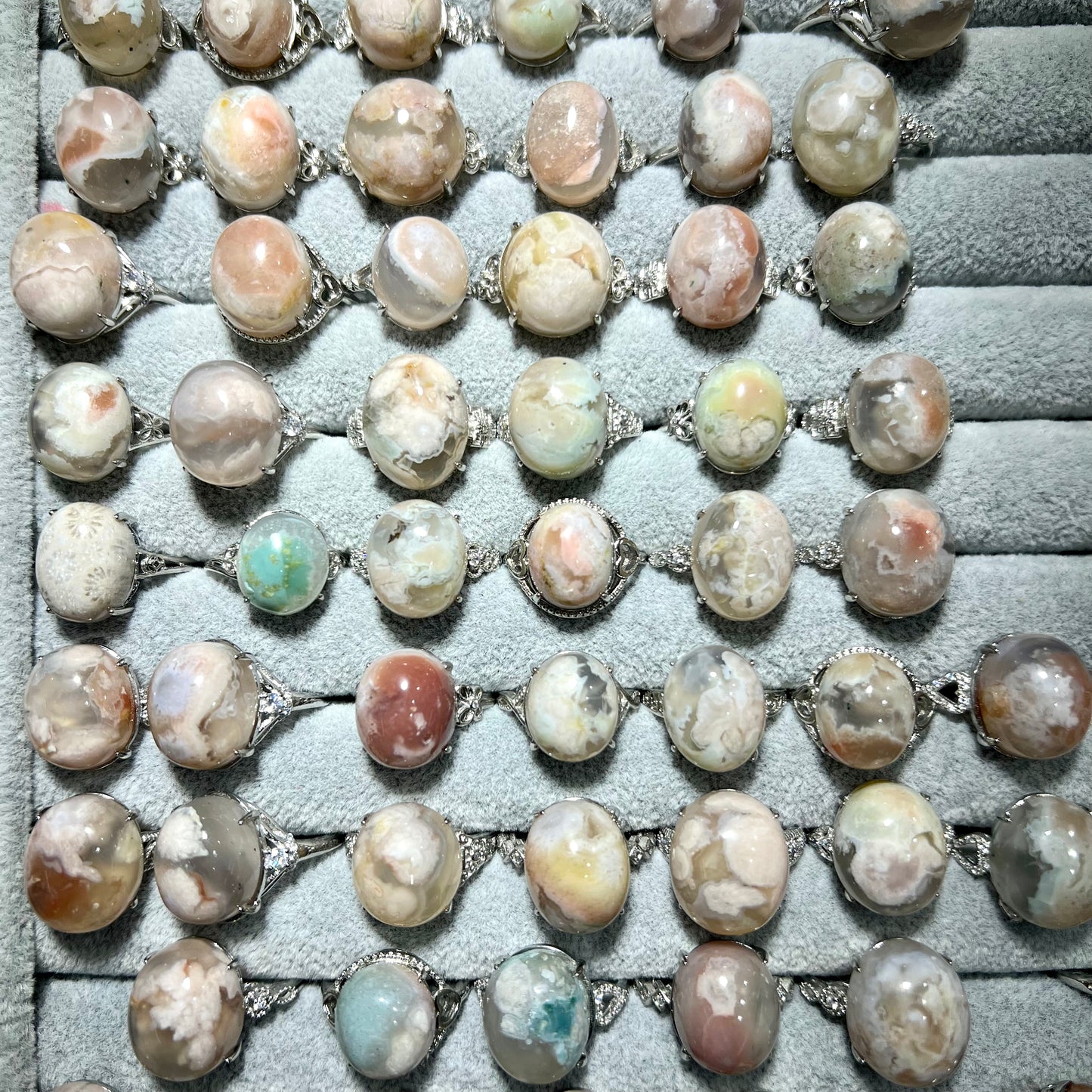 Flower agate ring copper