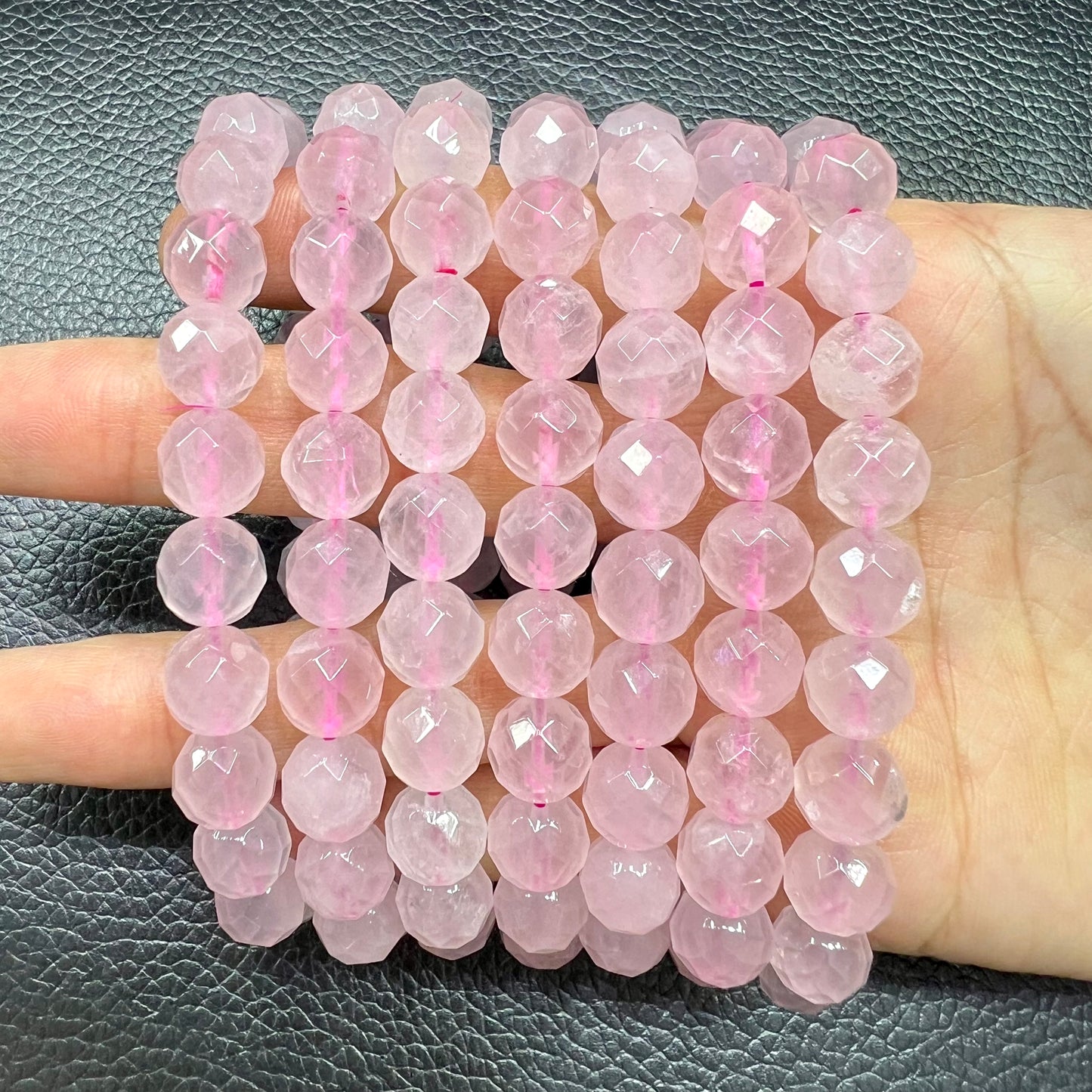 Rose quartz cut faced beads bracelets