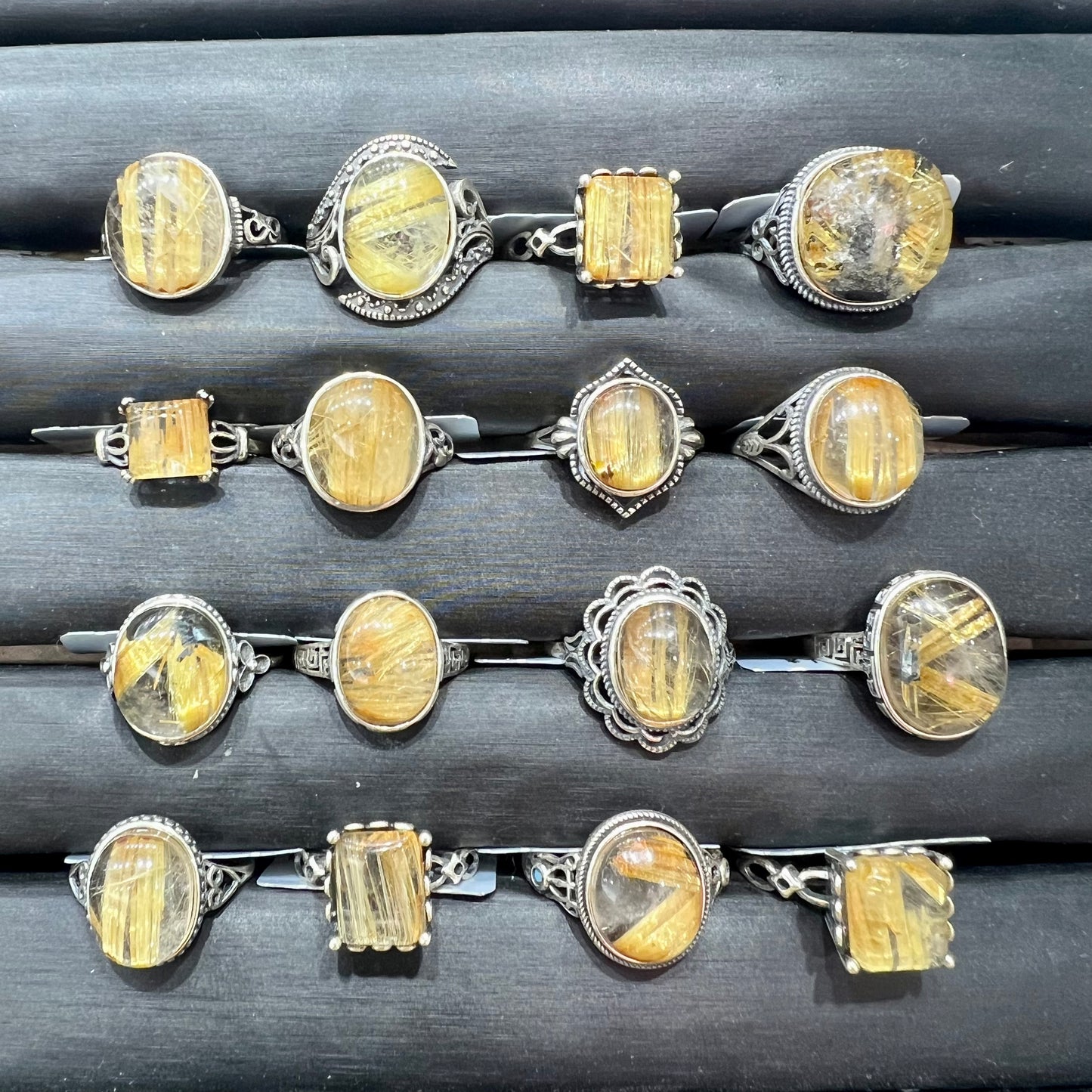 Golden rutile ring silver