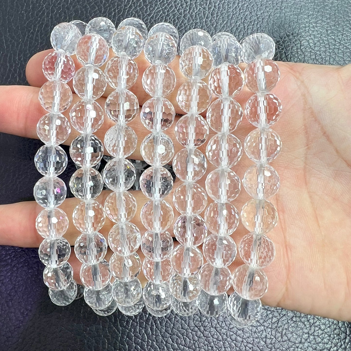 Clear quartz cut faced beads bracelet