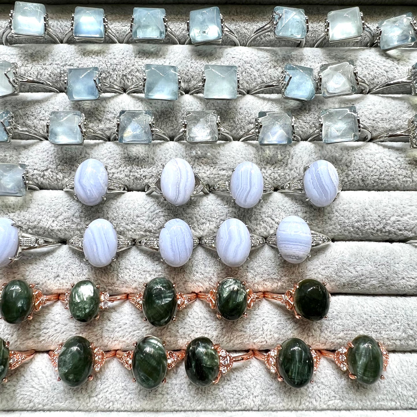 Seraphinite blue lace agate aquamarine ring copper