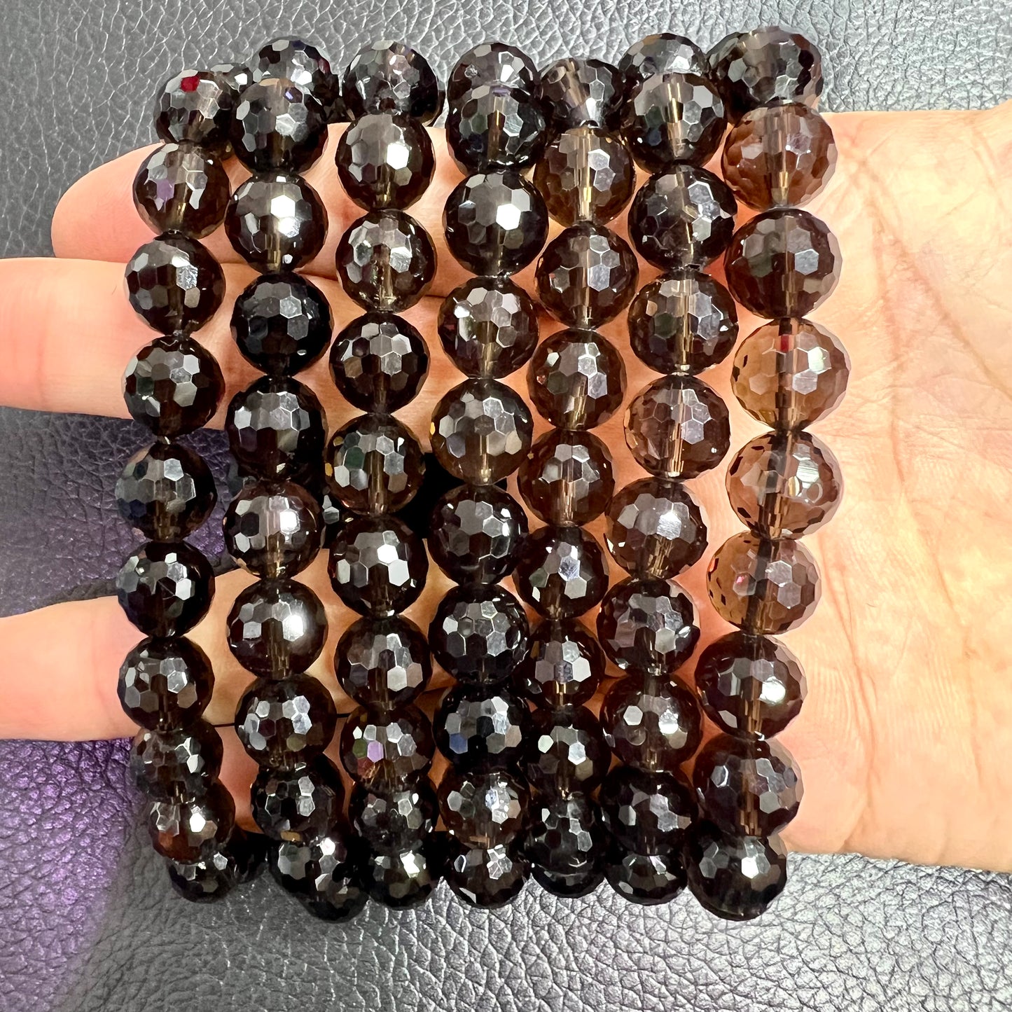 Smokey quartz cut faced beads bracelet