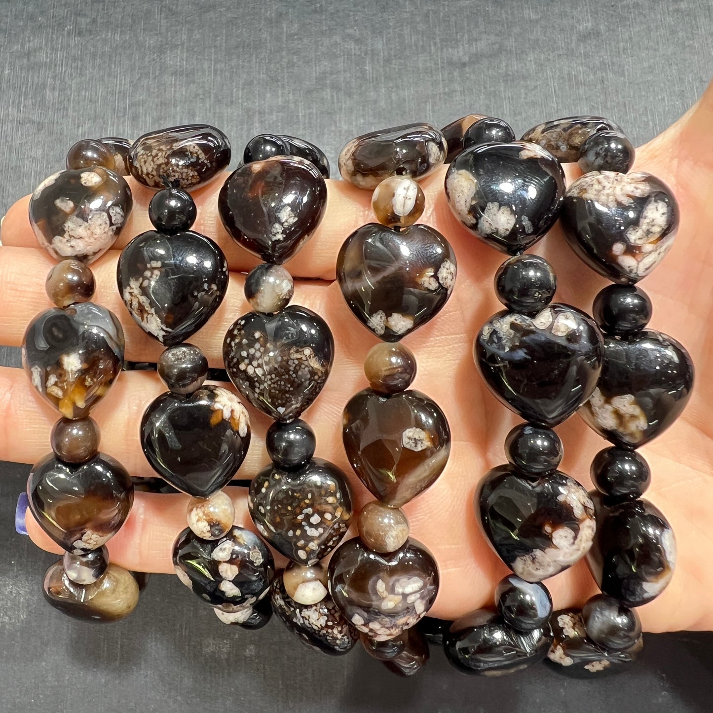 Black flower agate bracelet
