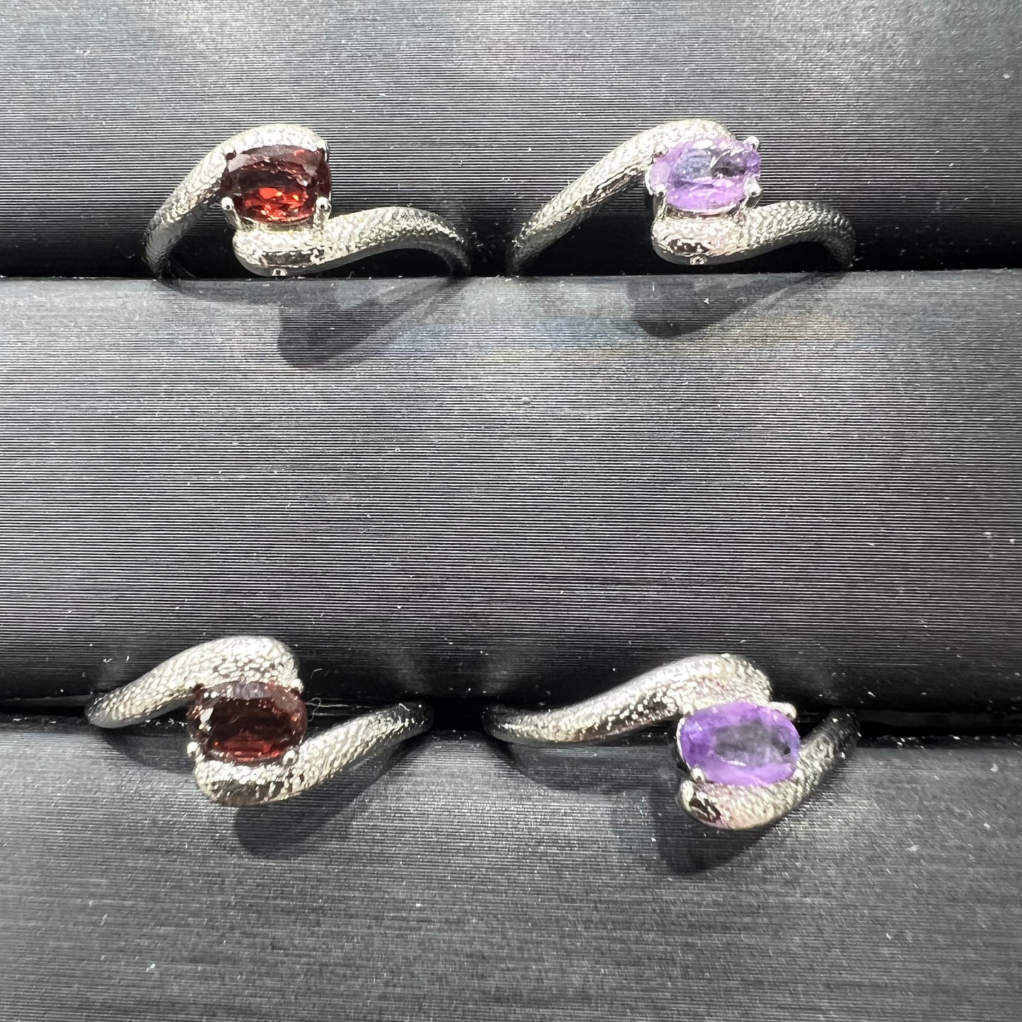 Garnet & amethyst ring copper