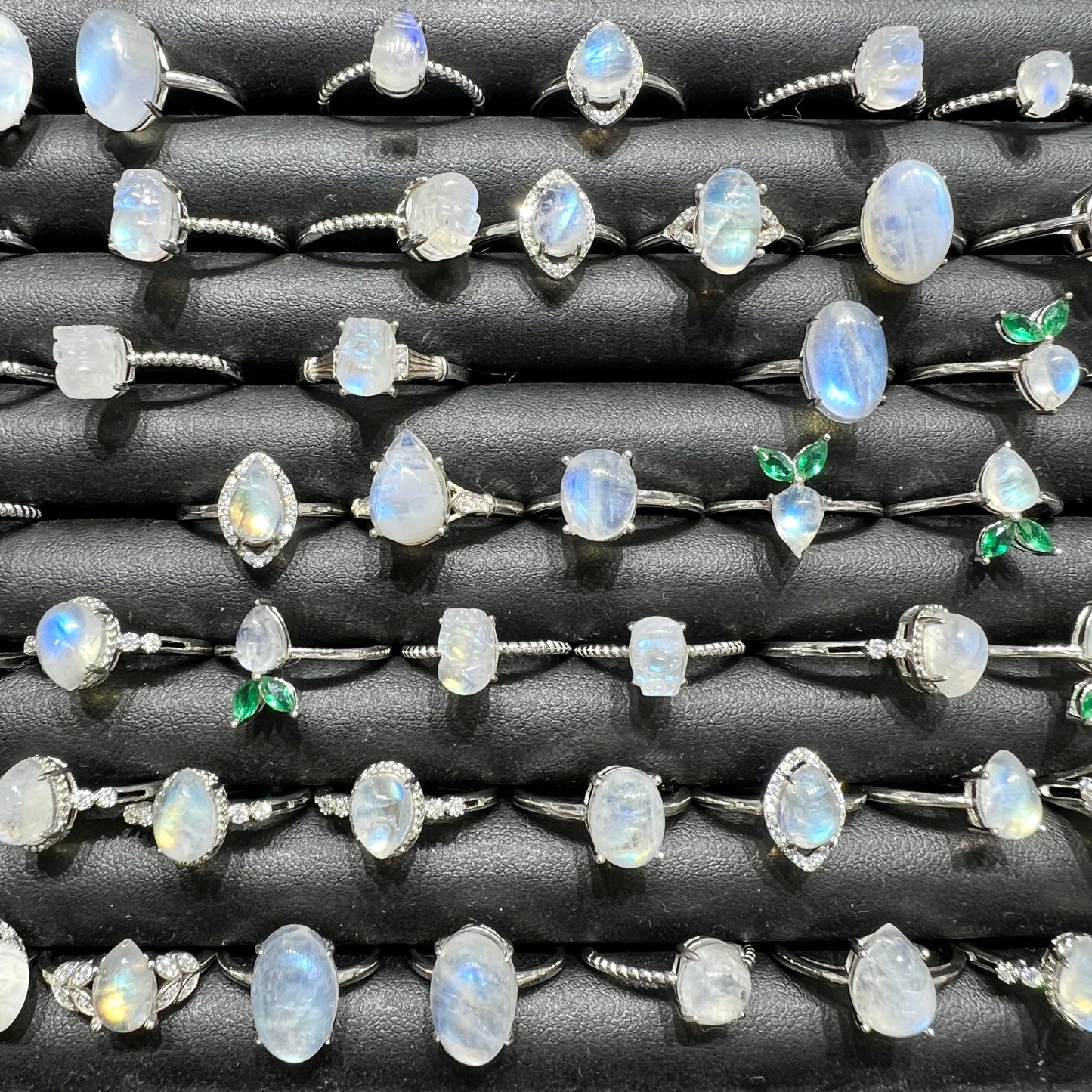 Rainbow moon stone ring silver