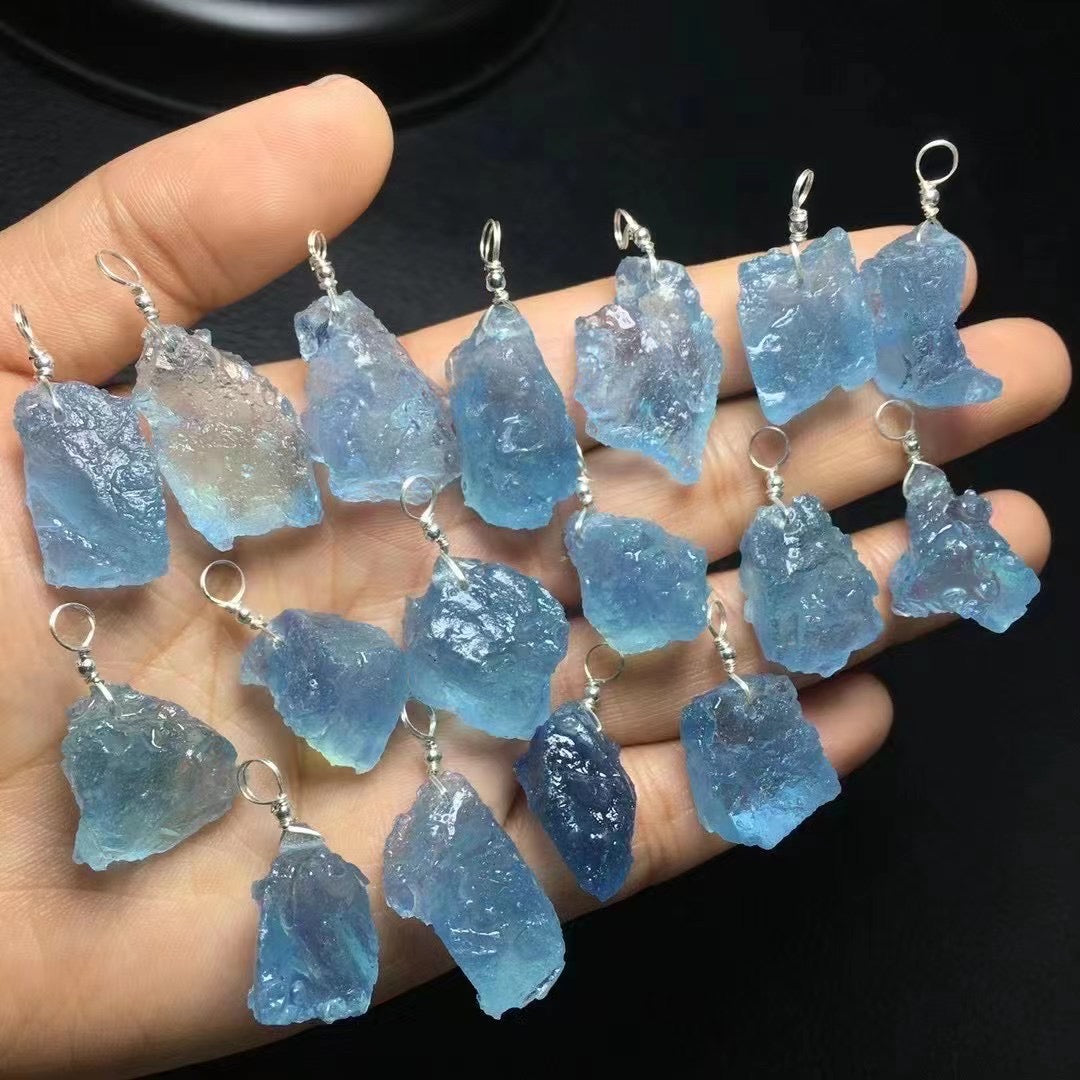 Raw aquamarine pendant silver 925
