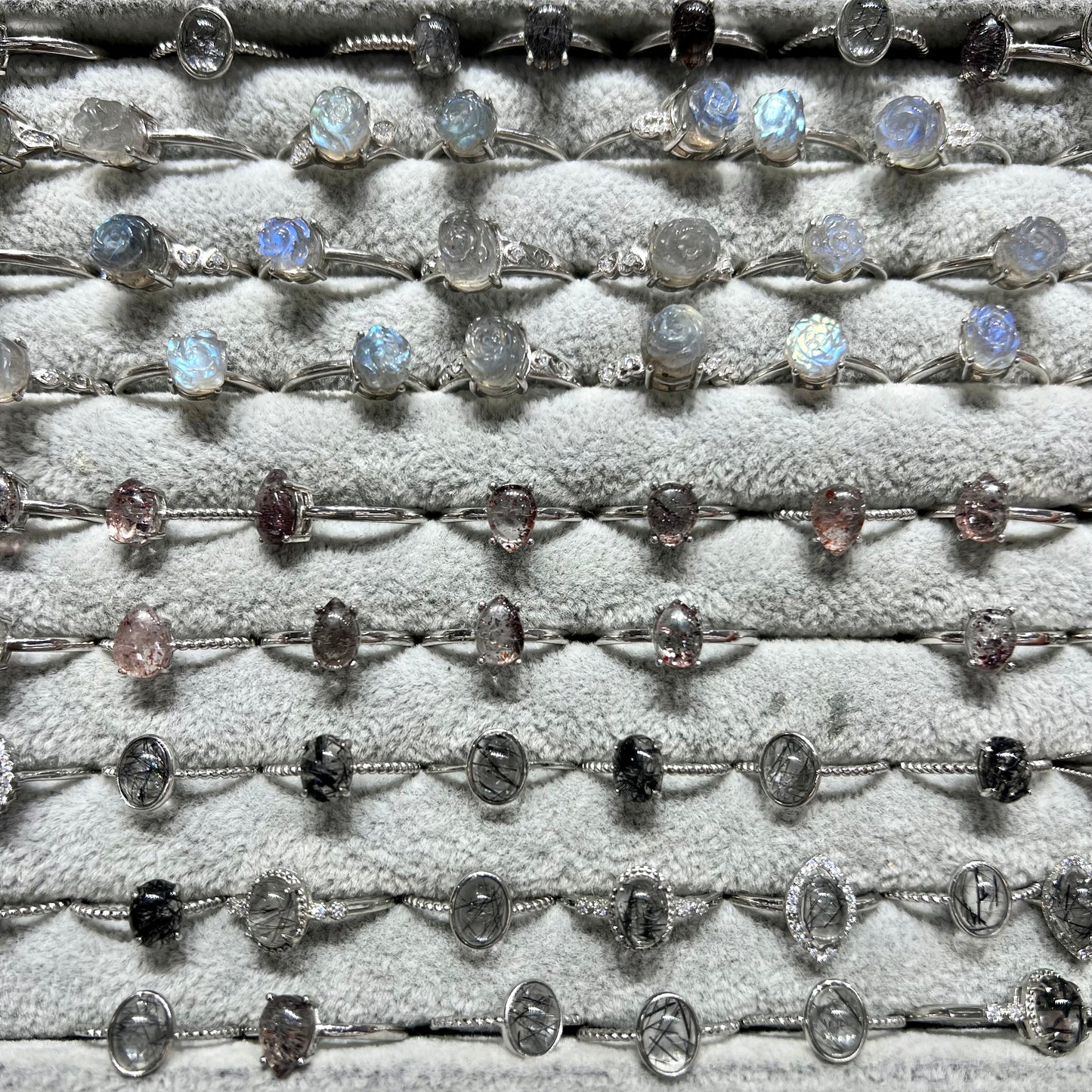 Black rutile & super seven & labradorite ring silver