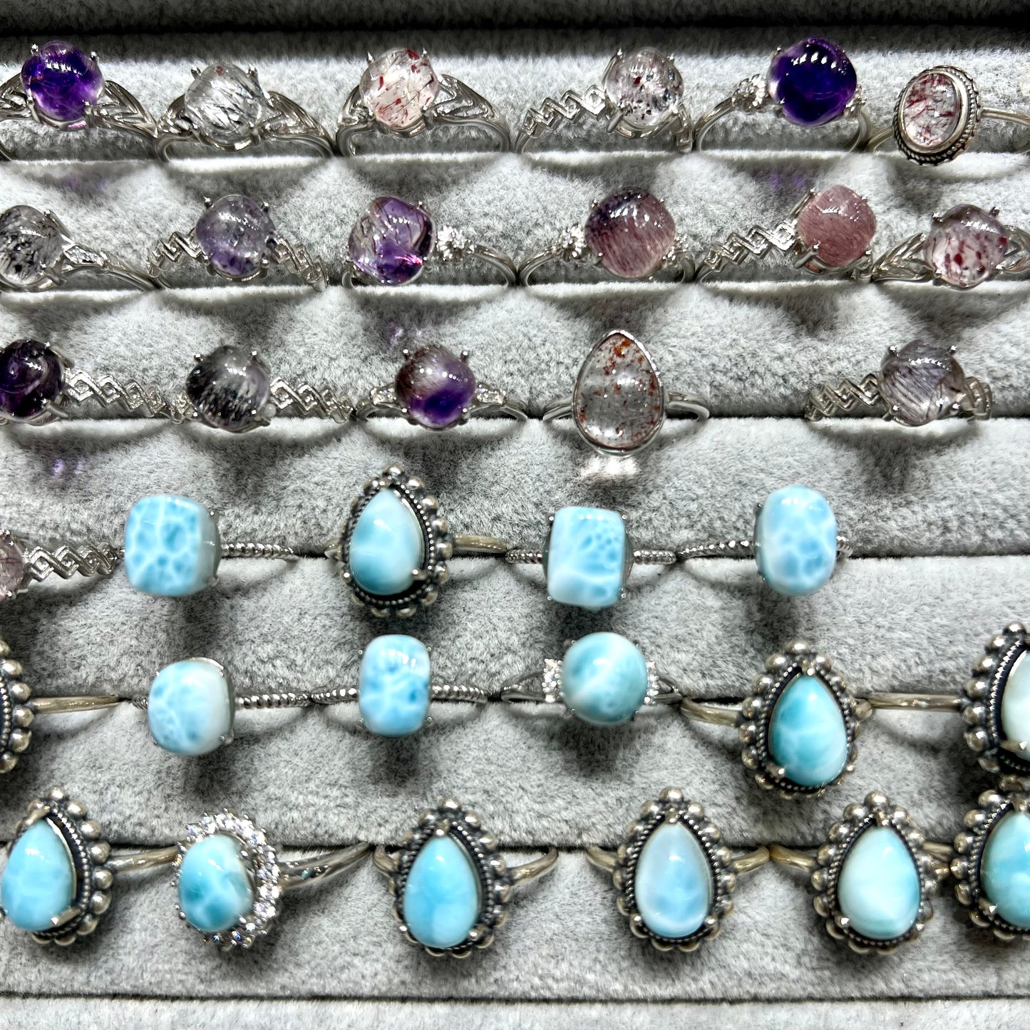 Super seven & larimar ring silver