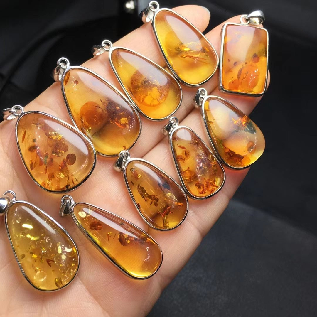 Flower amber pendant silver 925