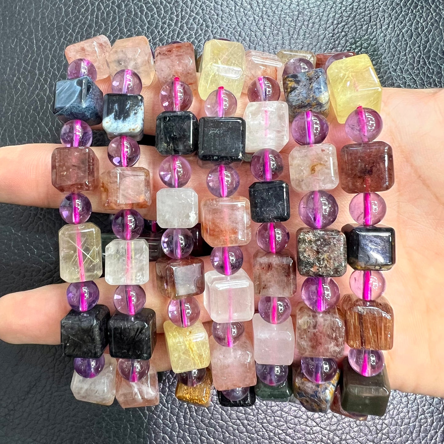Mixed quartz cube bracelet