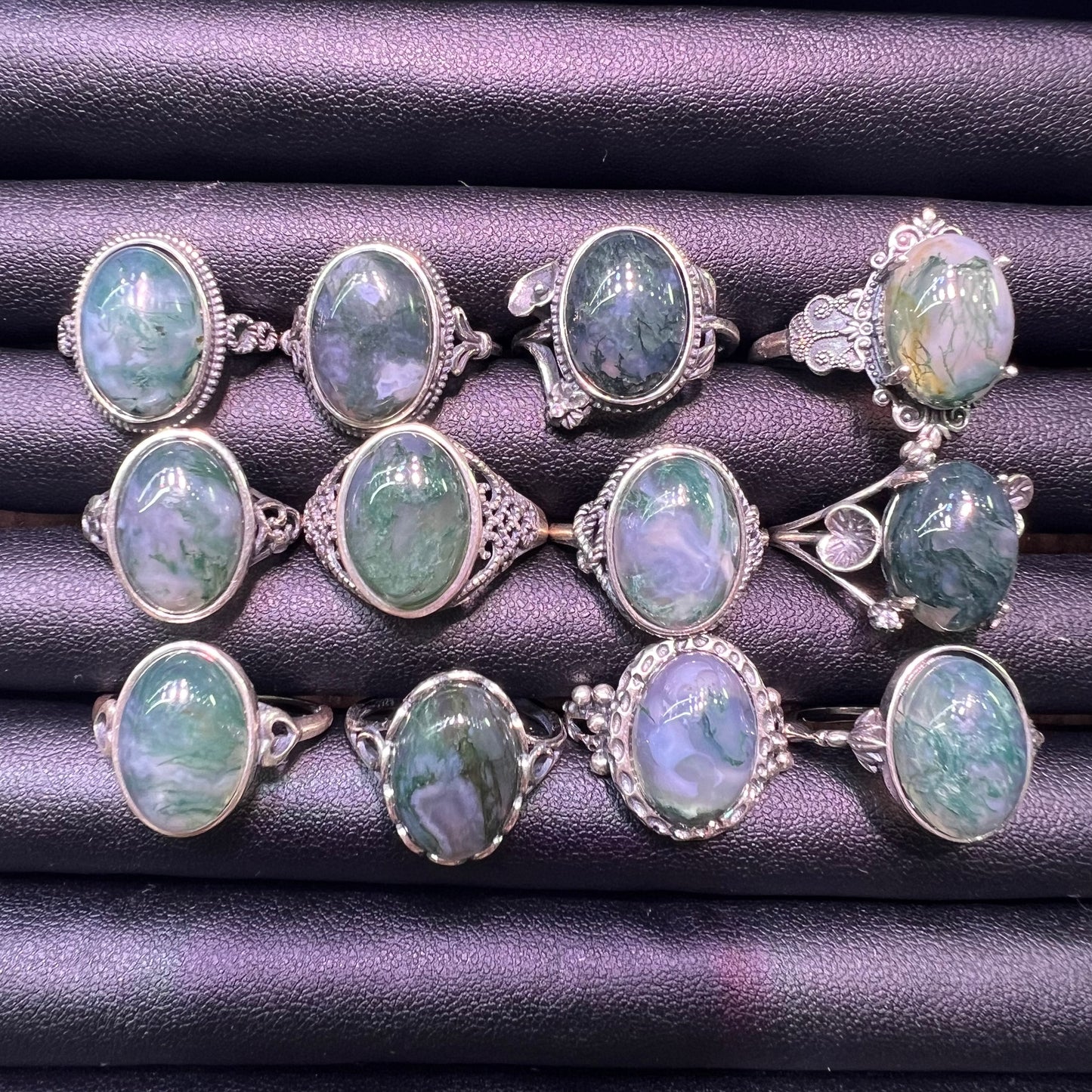 Moss agate silver Ring