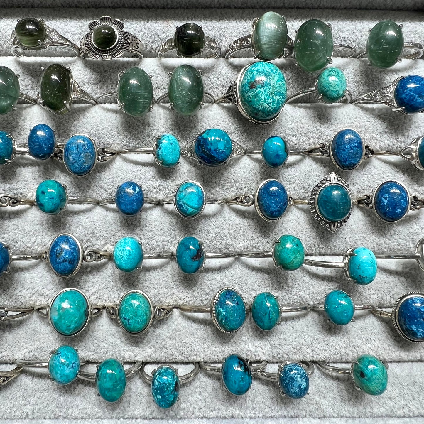 phoenix turquoise & green apatite ring silver