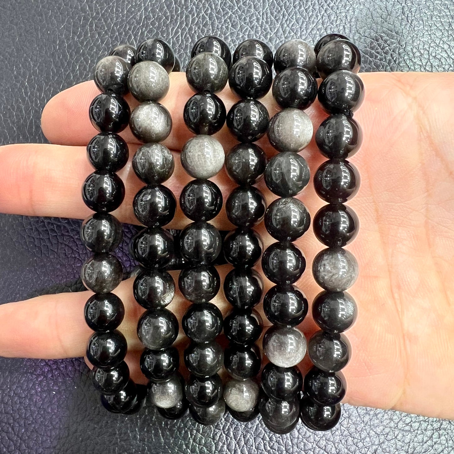 Silver sheen obsidian bracelet