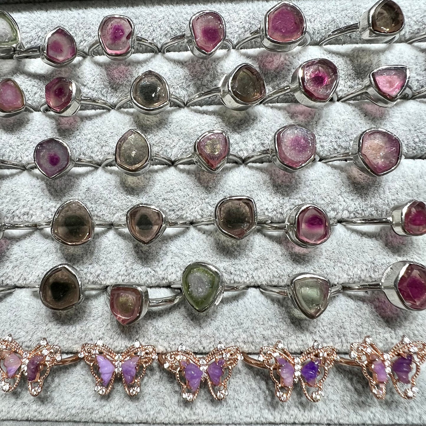 Watermelon tourmaline & Sugilite ring silver