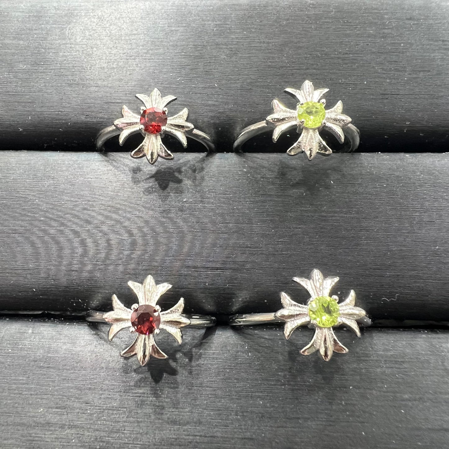 Garnet & peridot ring copper