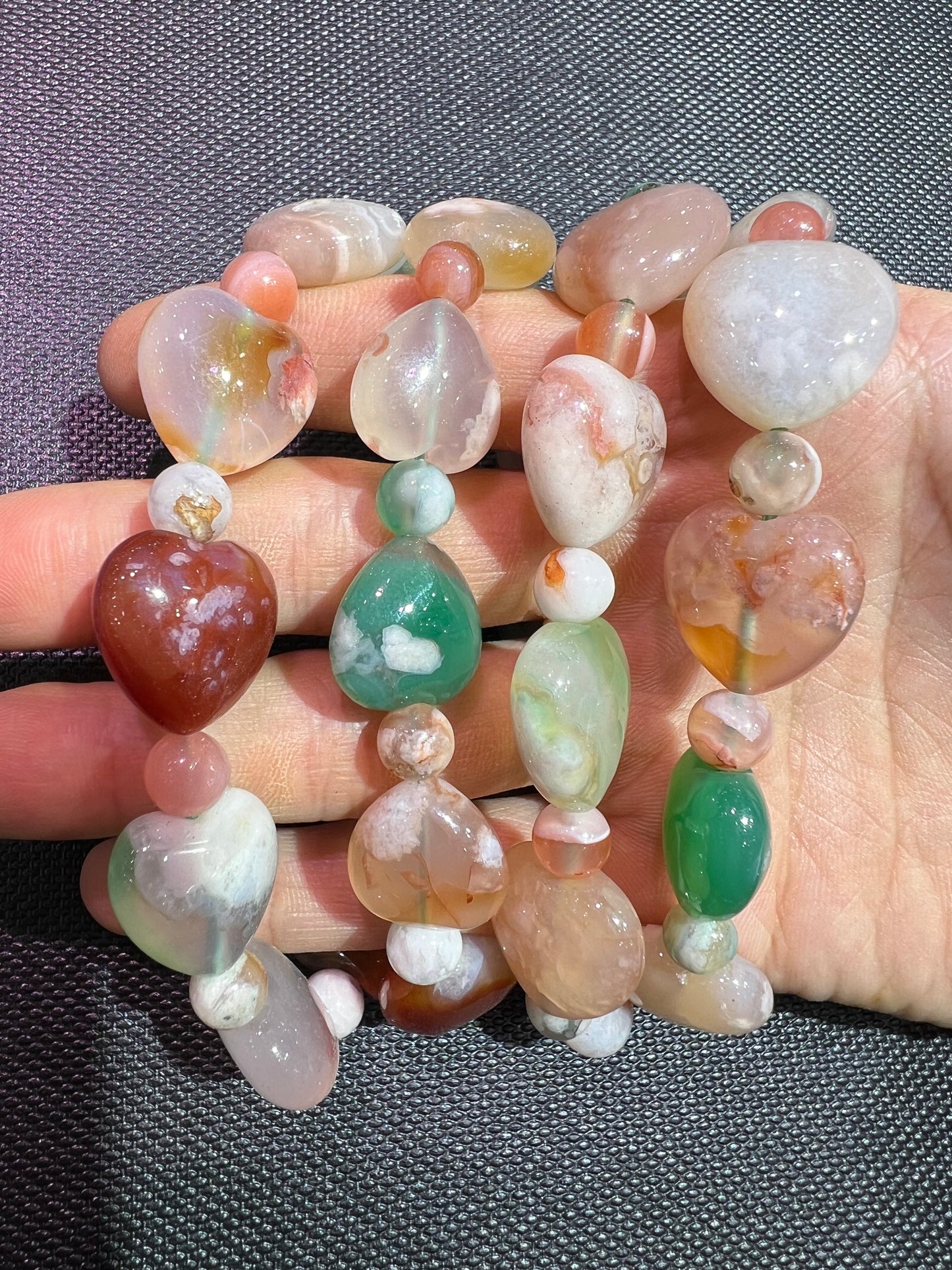 Flower agate hearts bracelet