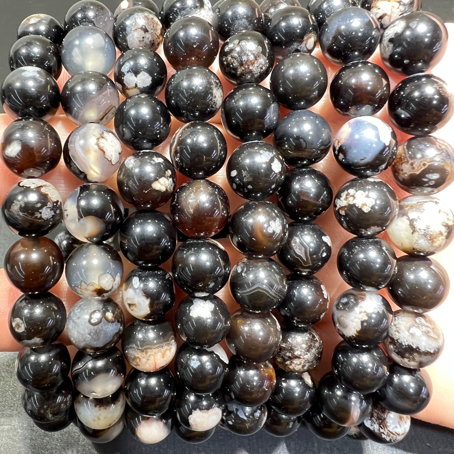 Black flower agate bracelet