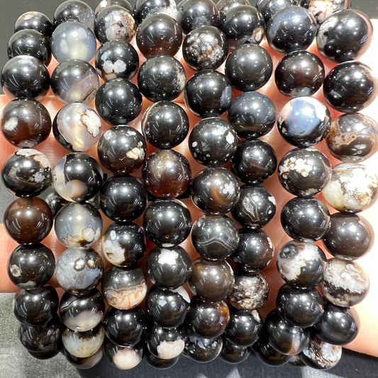 Black flower agate bracelet
