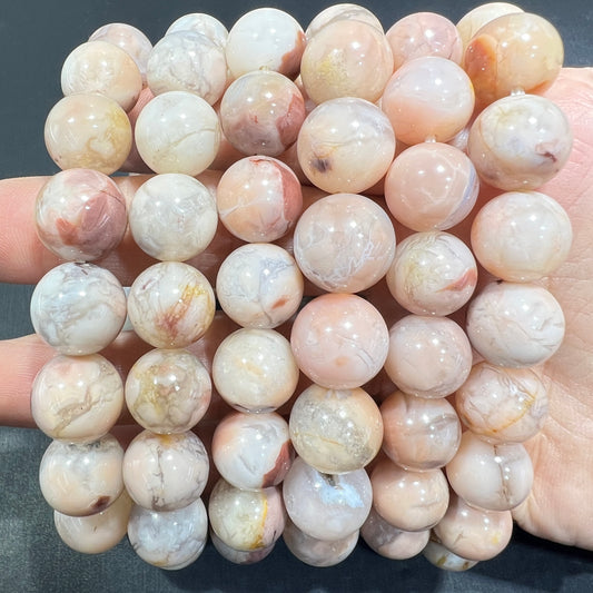 Pink flower agate bracelet