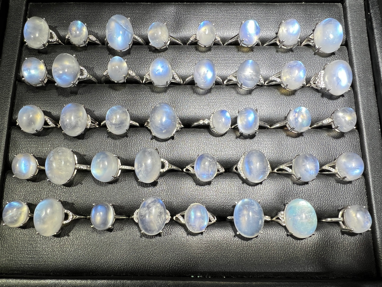 Rainbow moon stone ring silver 925