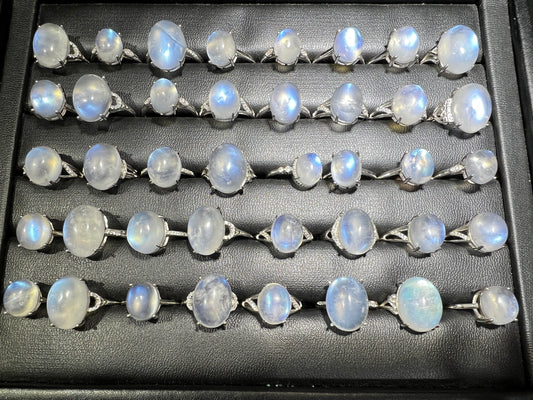 Rainbow moon stone ring silver 925