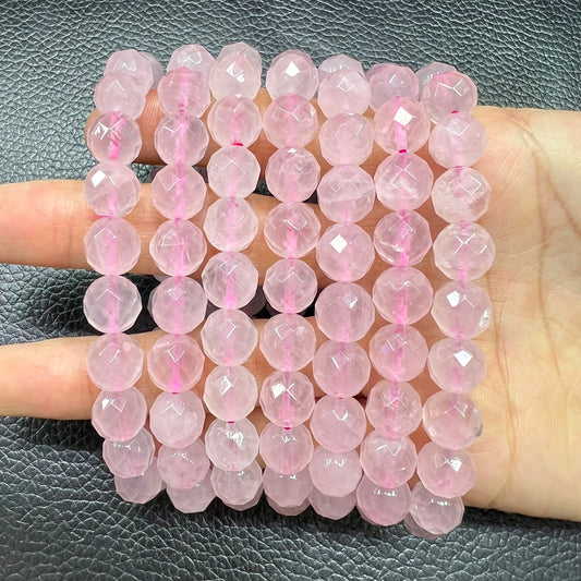 Rose quartz cut faced beads bracelets