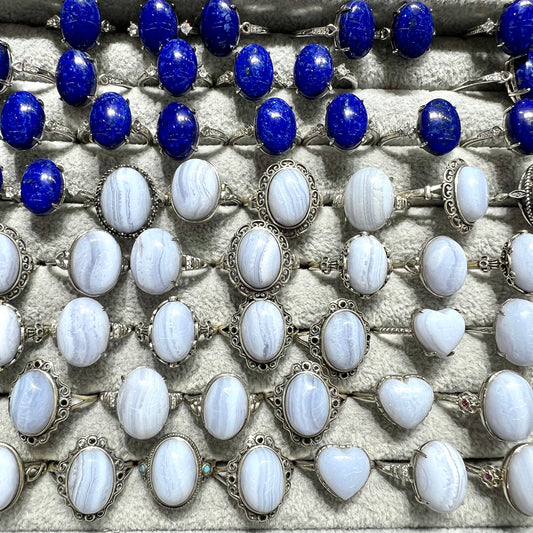 Lapis & blue lace agate ring silver