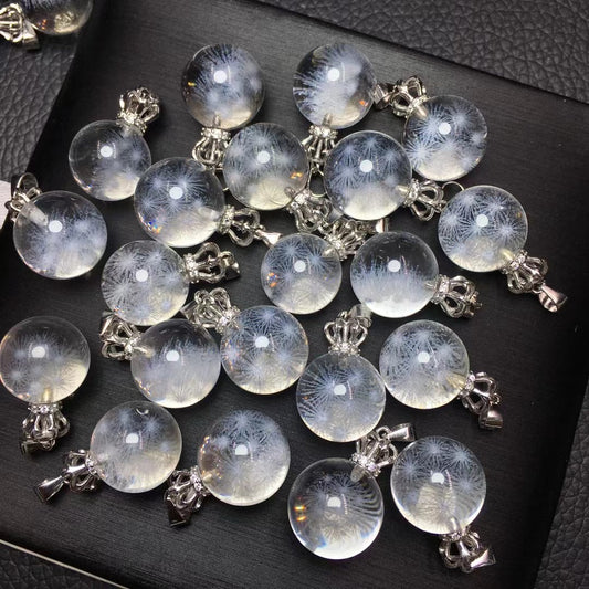 Clear quartz dandelion  pendant silver 925