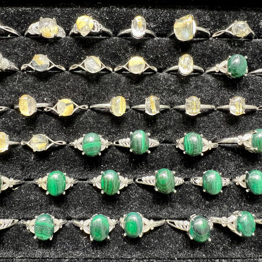 Malachite & golden rutile ring copper