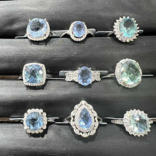 Blue fluorite ring silver 925