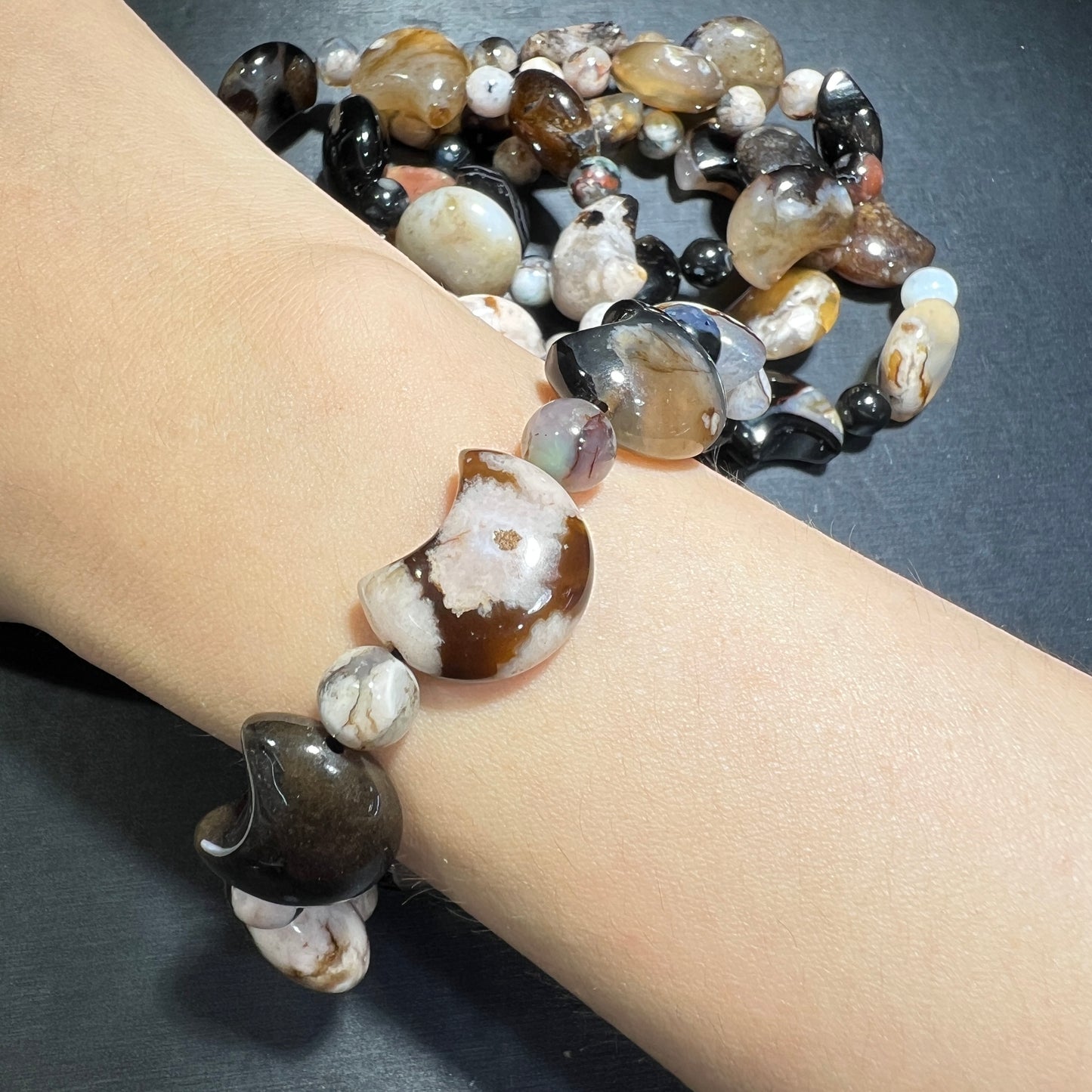 Black agate moon bracelet