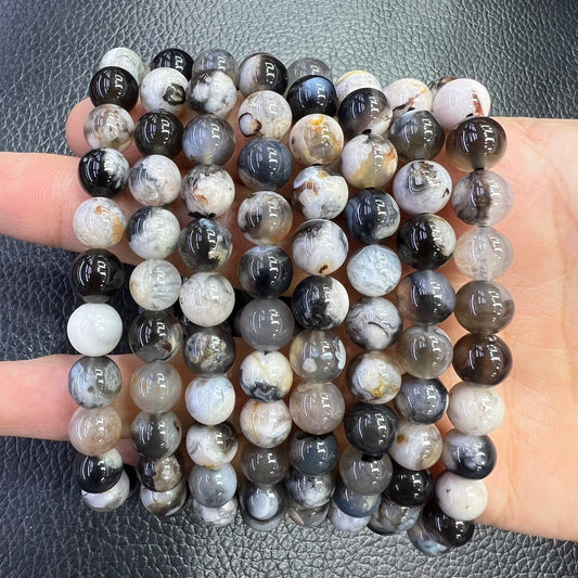 Black flower agate bracelet