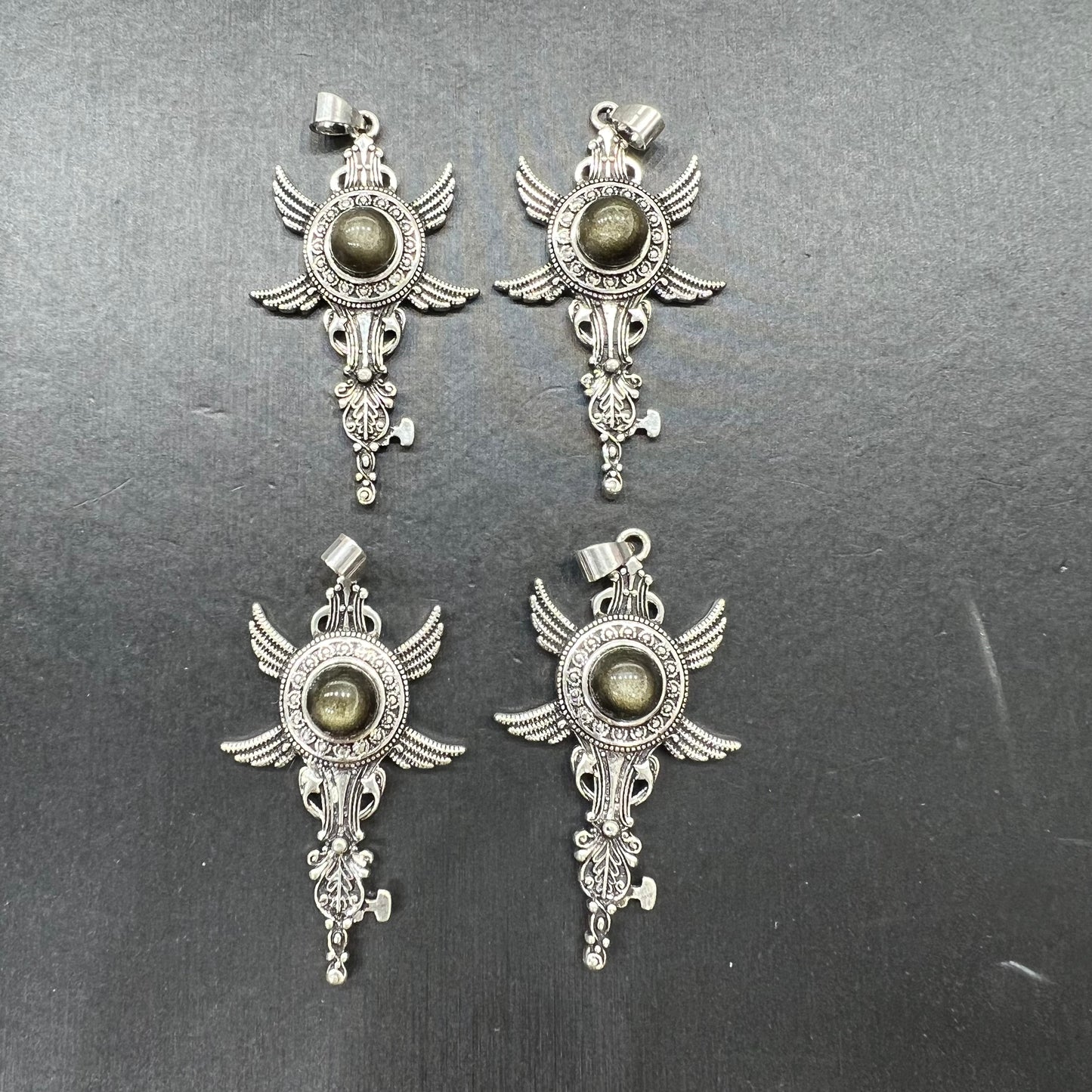 Gold obsidian pendant copper