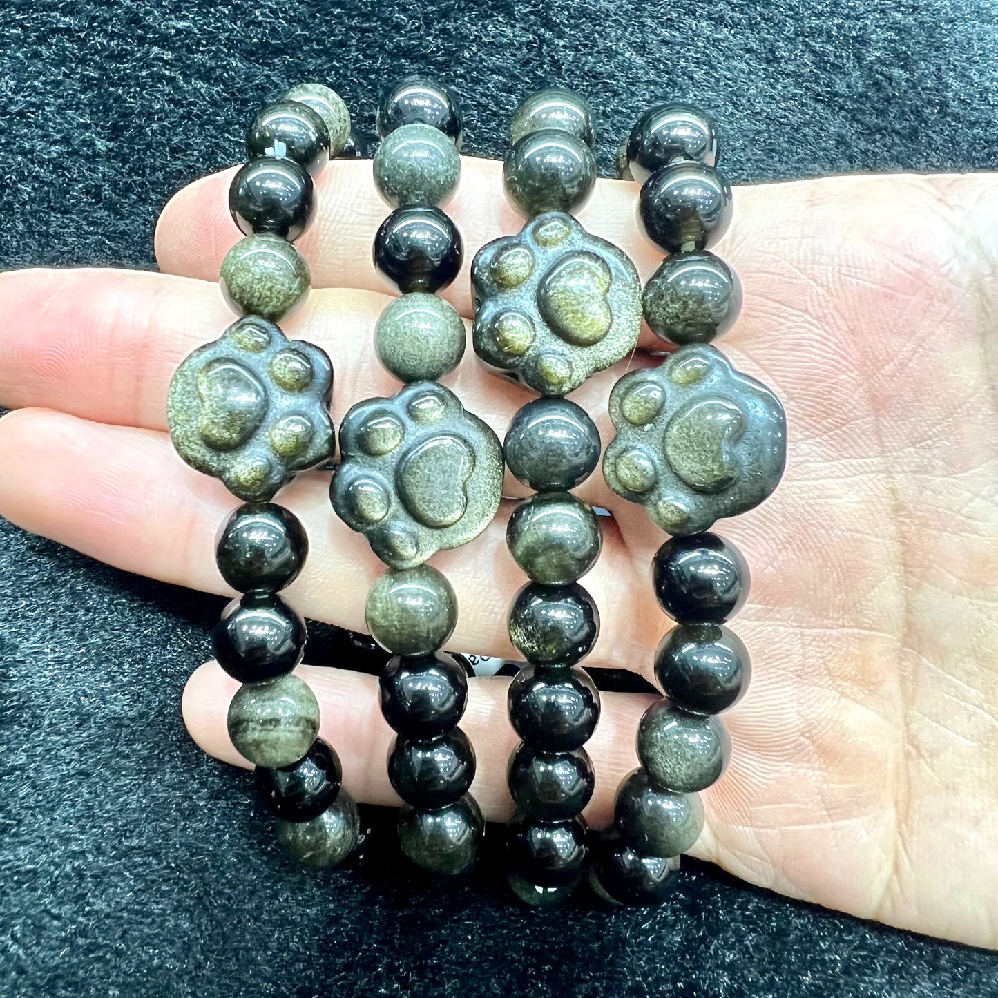 Golden sheen obsidian paw bracelet