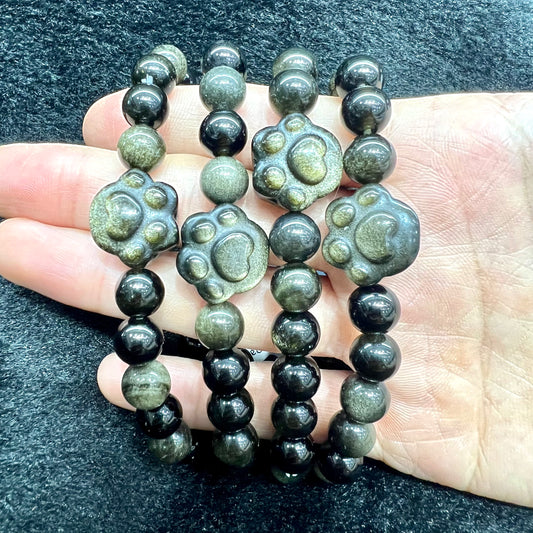 Golden sheen obsidian paw bracelet
