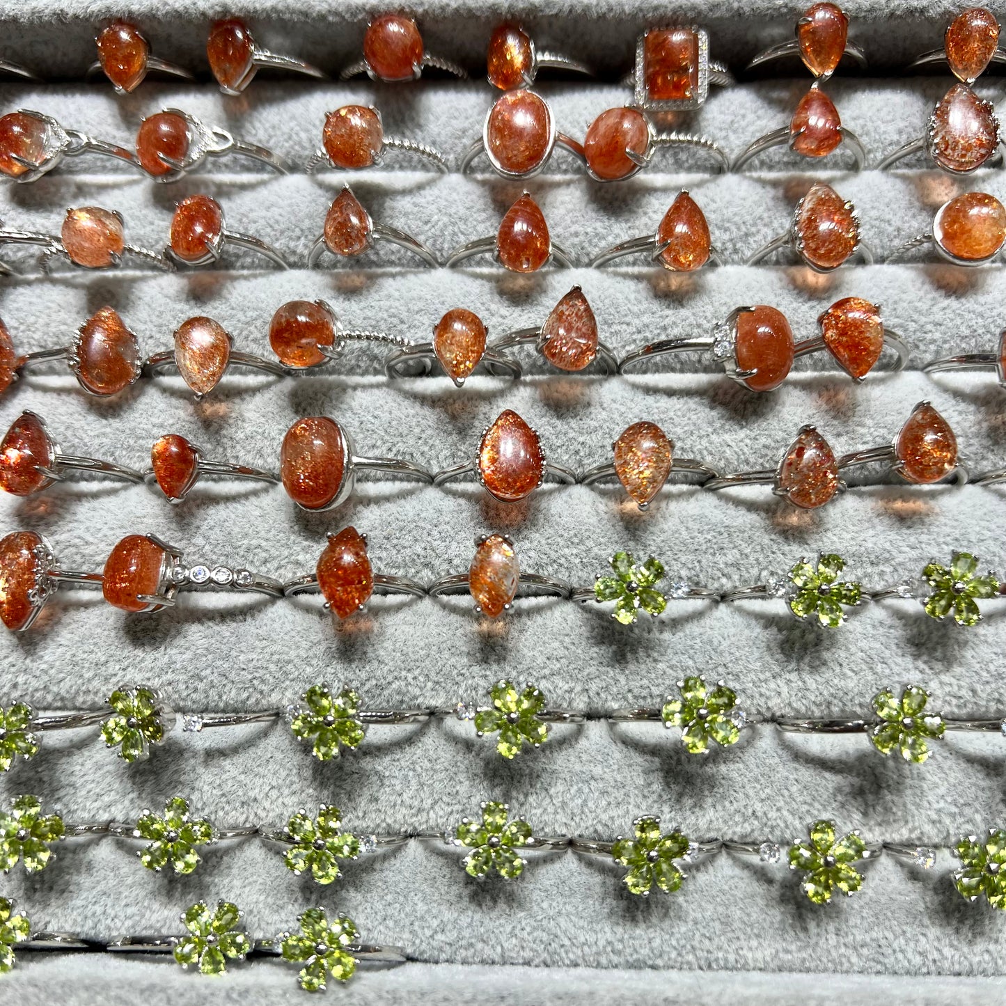 Golden sun stone & peridot ring silver