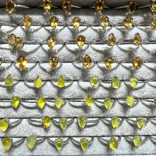 Citrine & Prehnite ring silver