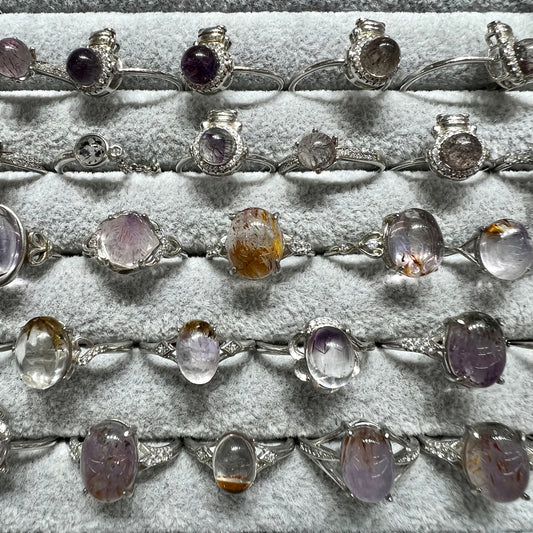 Amethyst rutile ring silver