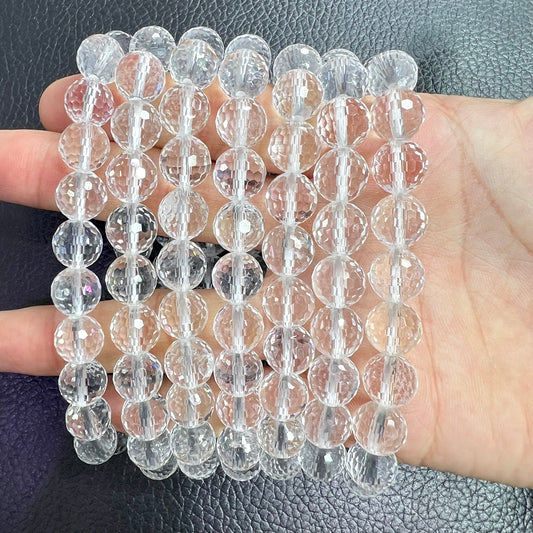 Clear quartz cut faced beads bracelet