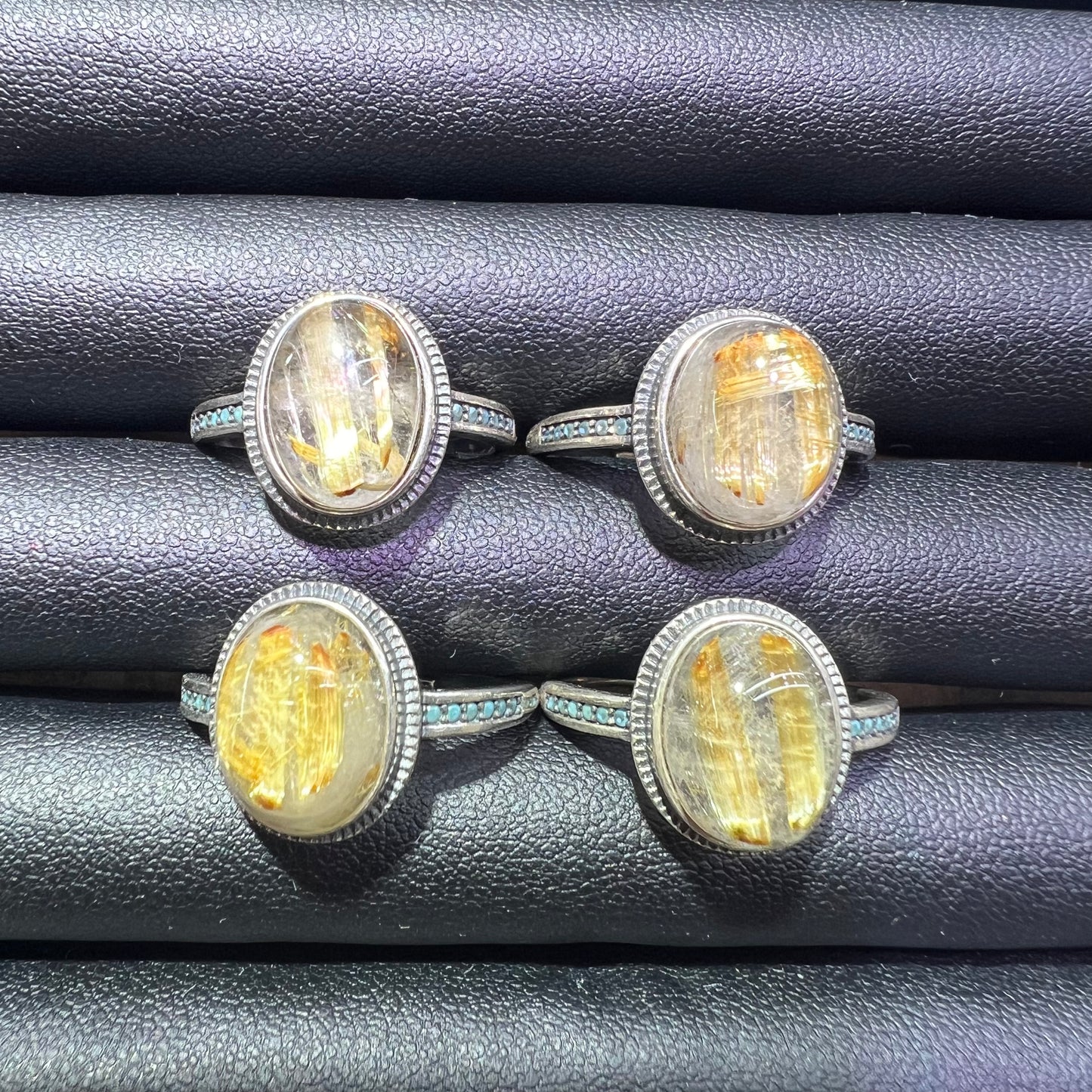 Golden rutile silver ring