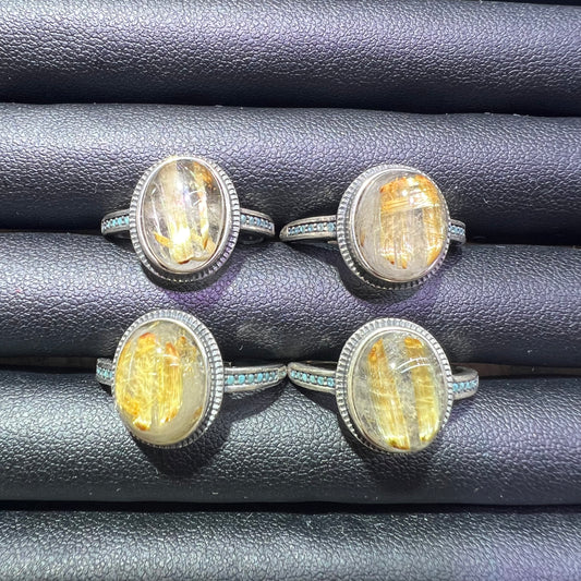 Golden rutile silver ring