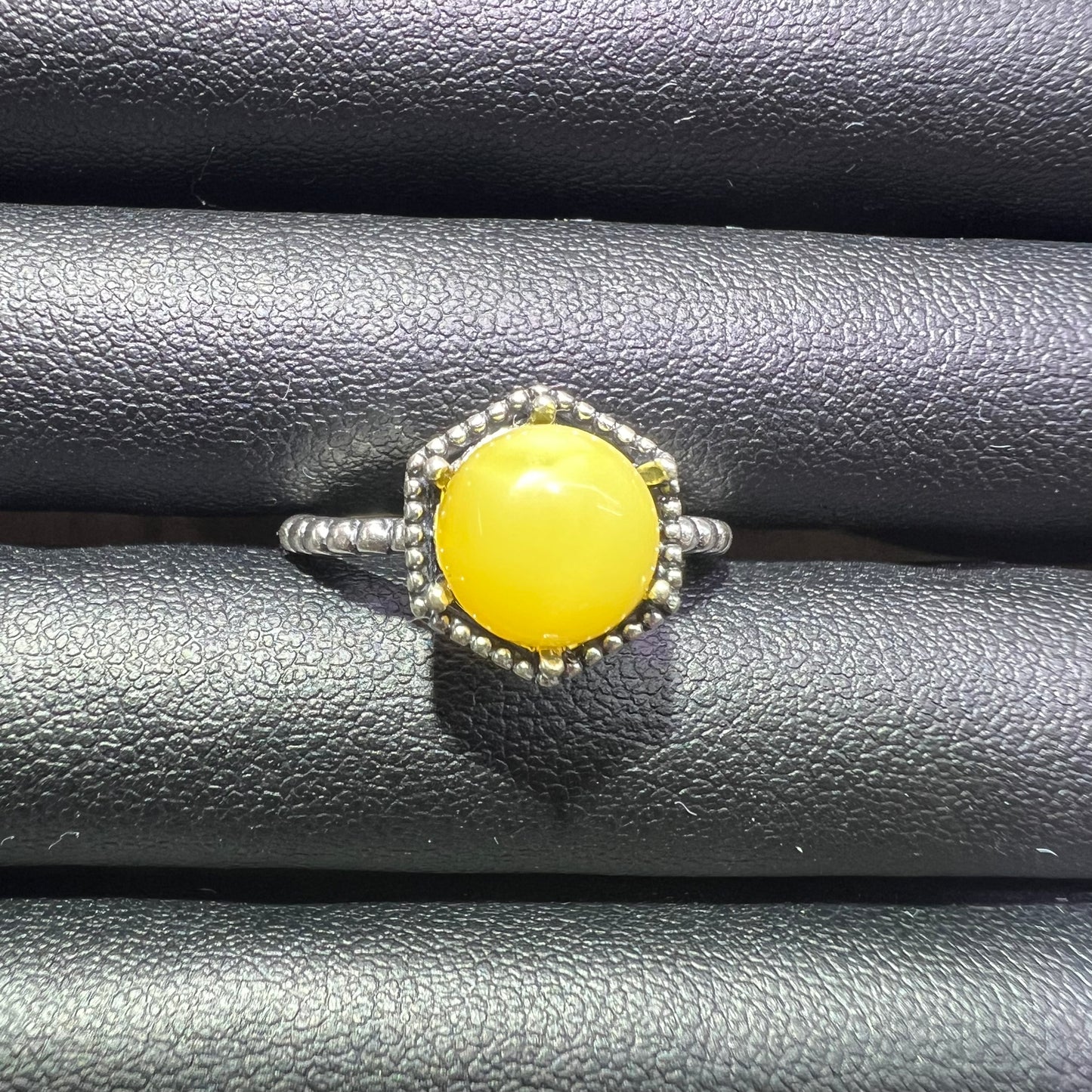 Amber silver ring