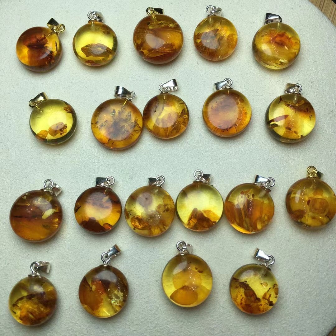 Flower amber pendant silver 925