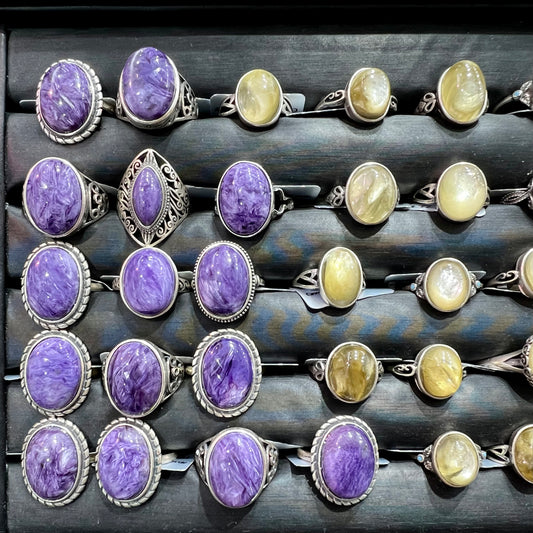 Charoite & golden mica ring  silver