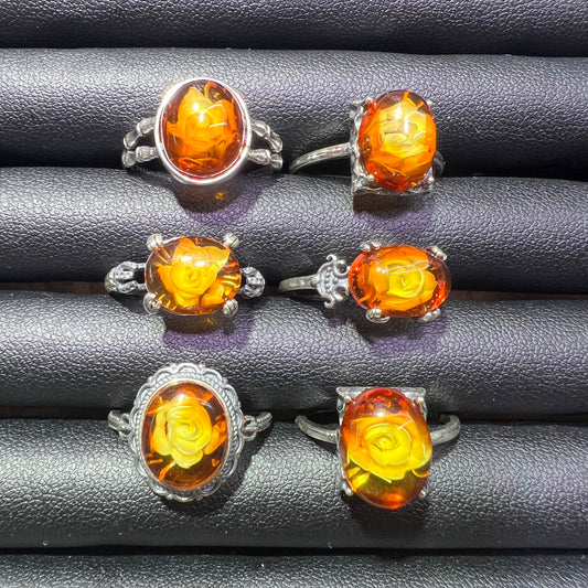 Amber silver ring