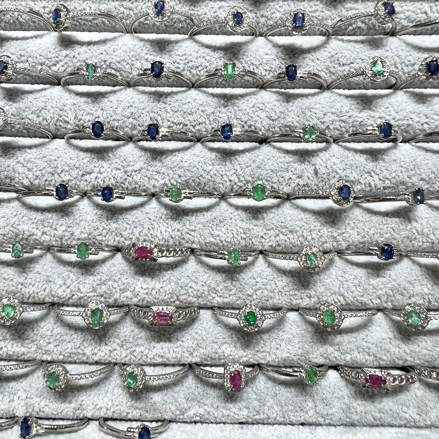 Emerald & ruby & sapphire ring silver