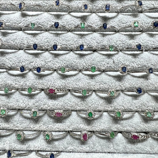 Emerald & ruby & sapphire ring silver