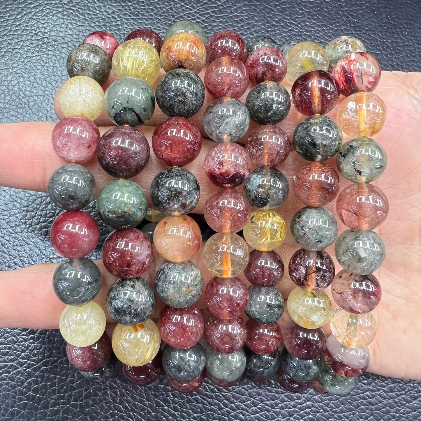 Red green rutile bracelet